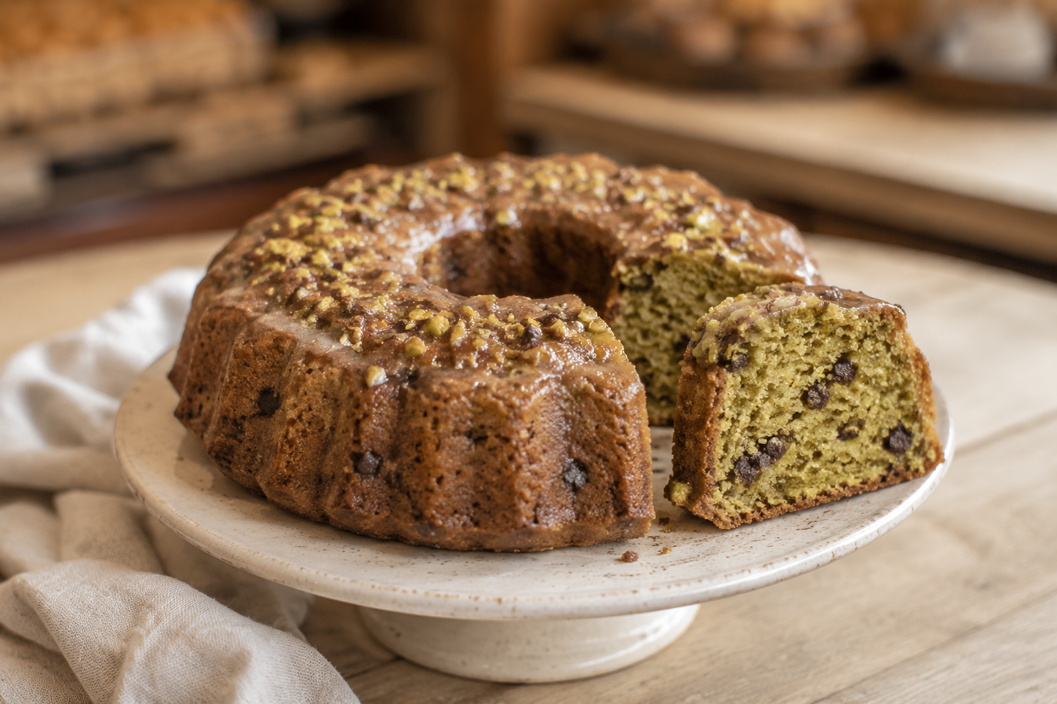 Pistachio chocolate chip cake from Hearts Delight Bakery